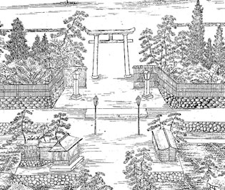 明治期の創建当初の祖霊社（銅鳥居前左側）